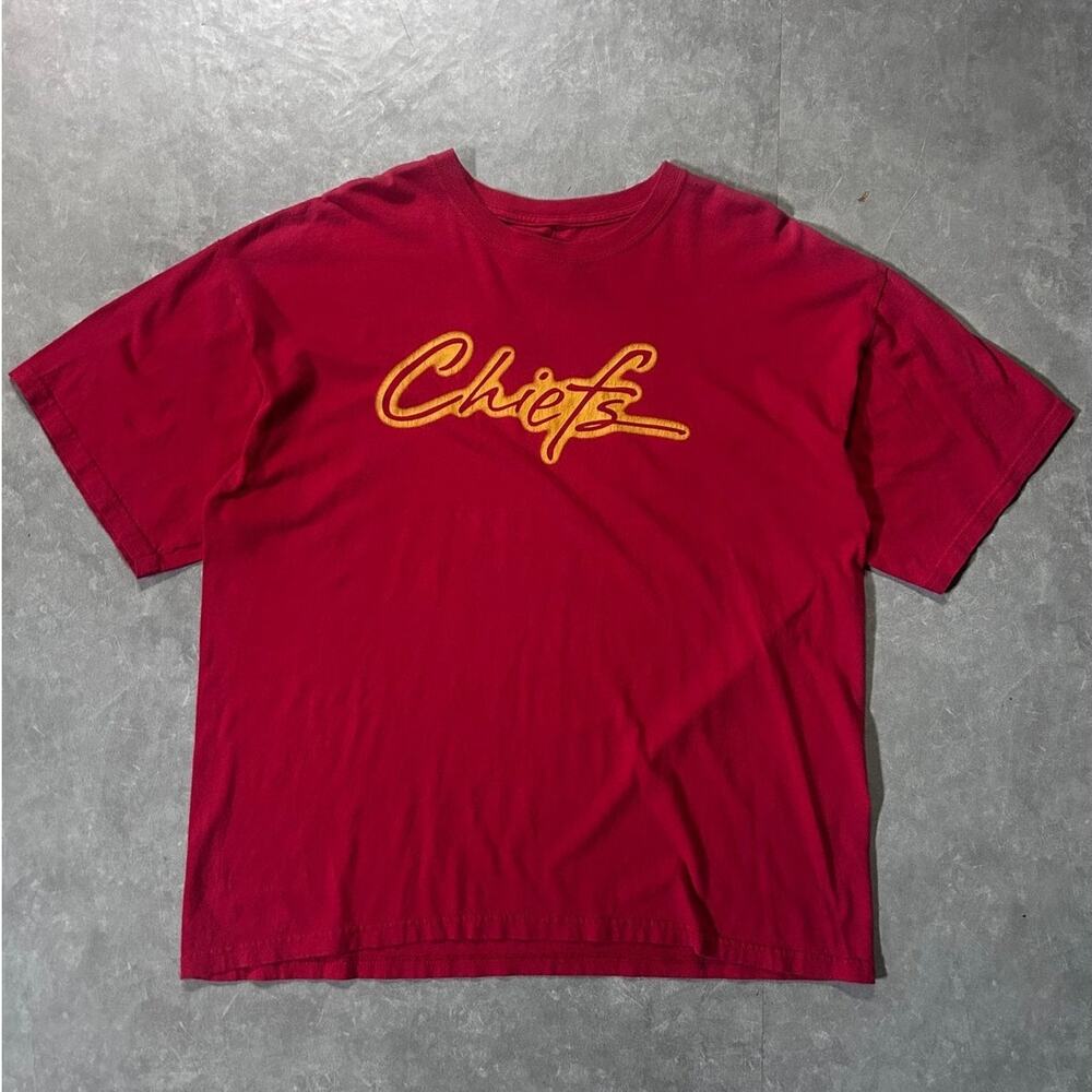 90's Vintage Kansas City Chiefs Script Red T-Shirt -XL